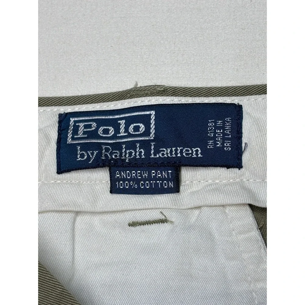 VTG Polo Ralph Lauren Andrew Pant Men 40x30 Olive Green Pleated Cotton Chino